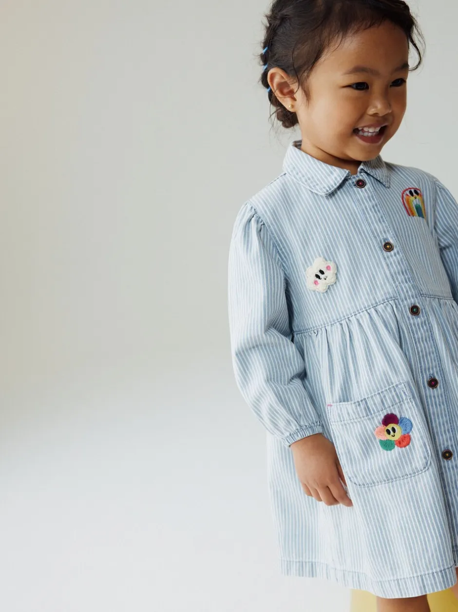 Jurken|Jurken|Next - Long Sleeve Cotton Dress (3mths-8yrs) Blauw gestreept