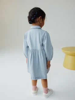 Jurken|Jurken|Next - Long Sleeve Cotton Dress (3mths-8yrs) Blauw gestreept