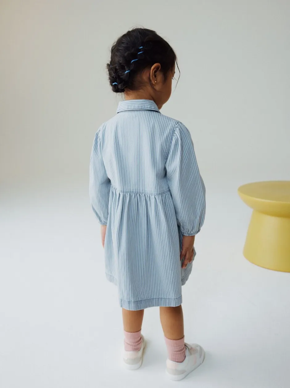 Jurken|Jurken|Next - Long Sleeve Cotton Dress (3mths-8yrs) Blauw gestreept