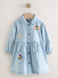 Jurken|Jurken|Next - Long Sleeve Cotton Dress (3mths-8yrs) Blauw gestreept