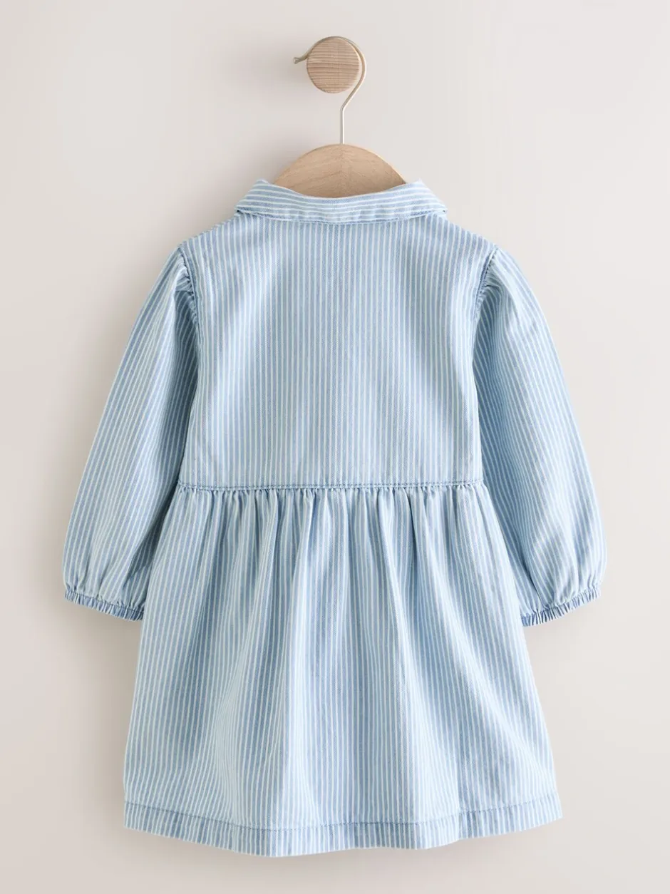 Jurken|Jurken|Next - Long Sleeve Cotton Dress (3mths-8yrs) Blauw gestreept