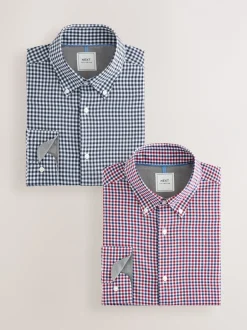 Formele Overhemden|Shirts|Next - Set van 2 stuks strijkvrije Oxford-overhemden Blauw gingham/rood gingham