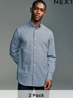 Formele Overhemden|Shirts|Next - Set van 2 stuks strijkvrije Oxford-overhemden Blauw gingham/rood gingham
