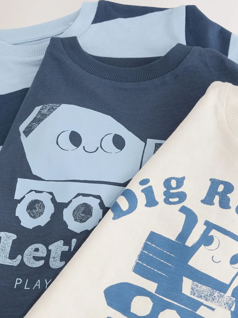 Tops|T-Shirts*Next Blauw graafmachine - Set van 3 T-shirts met grafische print en lange mouwen (3mnd-7jr)