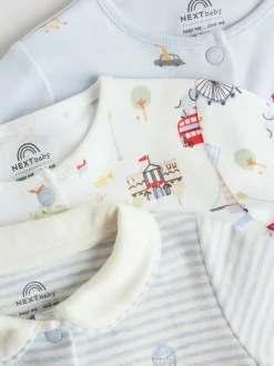 Babypakjes En Babypyjama's|Next - Verpakking van 3 babypyjama's (0-2jr) Blauw London