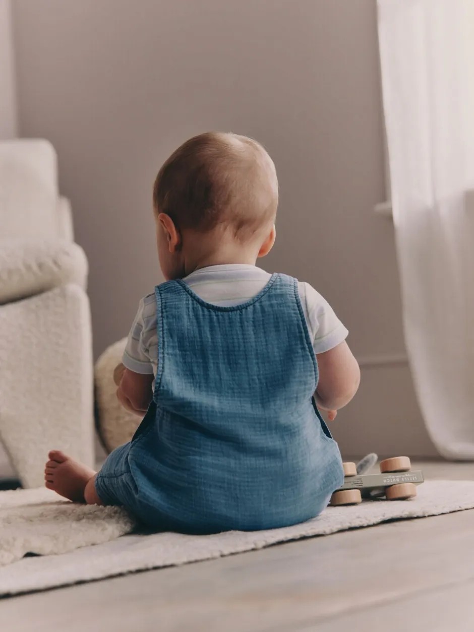 Rompertjes En Tuinbroeken|Next Blauw met beren - Woven Dungarees and Bodysuit Baby Set (0mths-2yrs)