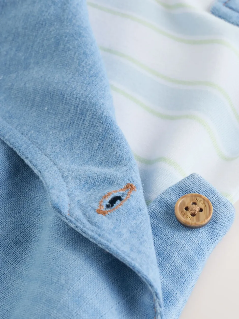 Rompertjes En Tuinbroeken|Next Blauw met beren - Woven Dungarees and Bodysuit Baby Set (0mths-2yrs)