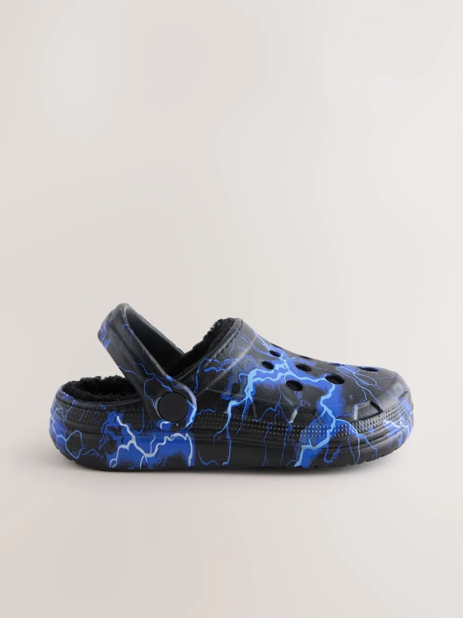 Pantoffels*Next - Warme gevoerde pantoffelklompen Blauw met bliksem