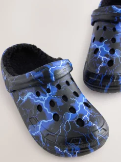 Pantoffels*Next - Warme gevoerde pantoffelklompen Blauw met bliksem