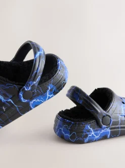 Pantoffels*Next - Warme gevoerde pantoffelklompen Blauw met bliksem