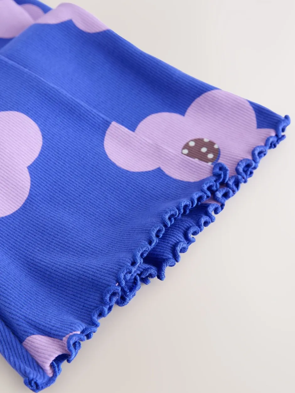 Broeken En Leggings*Next Blauw met bloemen - Geribbelde flare legging (3 mnd-7 jr)