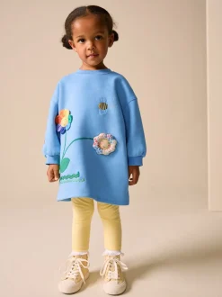 Jurken|Gebreide Kleding|Next - Relaxte sweaterjurk (3mnd-7jr) Blauw met bloemen