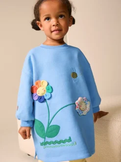 Jurken|Gebreide Kleding|Next - Relaxte sweaterjurk (3mnd-7jr) Blauw met bloemen