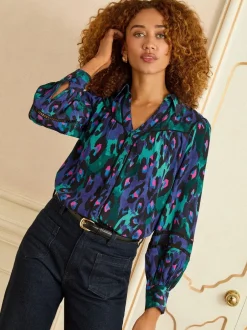 Blouses En Overhemden|Tops En T-Shirts|Love & Roses - overhemd met knopen en lange mouwen Blauw met dierenprint