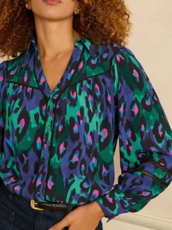 Blouses En Overhemden|Tops En T-Shirts|Love & Roses - overhemd met knopen en lange mouwen Blauw met dierenprint