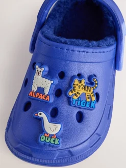 Pantoffels*Next - Warme gevoerde pantoffelklompen Blauw met dierenprint