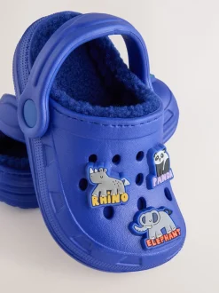 Pantoffels*Next - Warme gevoerde pantoffelklompen Blauw met dierenprint