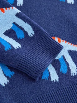 Truien En Breisels|Next Blauw met dinosaurus - Gebreide trui met ronde hals (3 mnd - 7 jr)