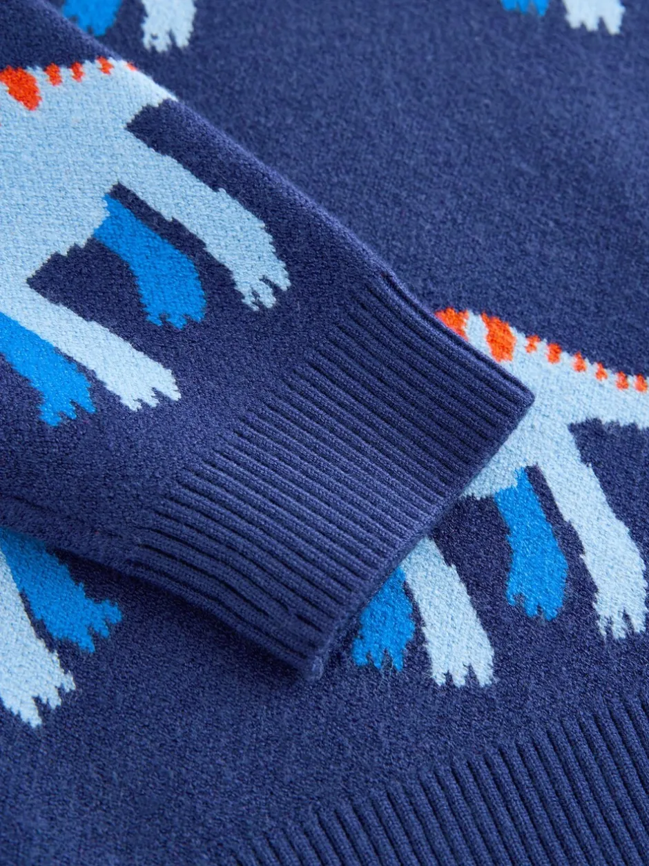 Truien En Breisels|Next Blauw met dinosaurus - Gebreide trui met ronde hals (3 mnd - 7 jr)