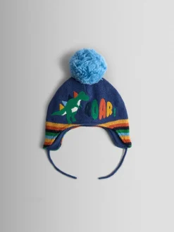 Mutsen, Handschoenen En Sjaals|Jojo Maman Bébé Blauw met dinosaurus - Cosy Pom Pom Rib Hat