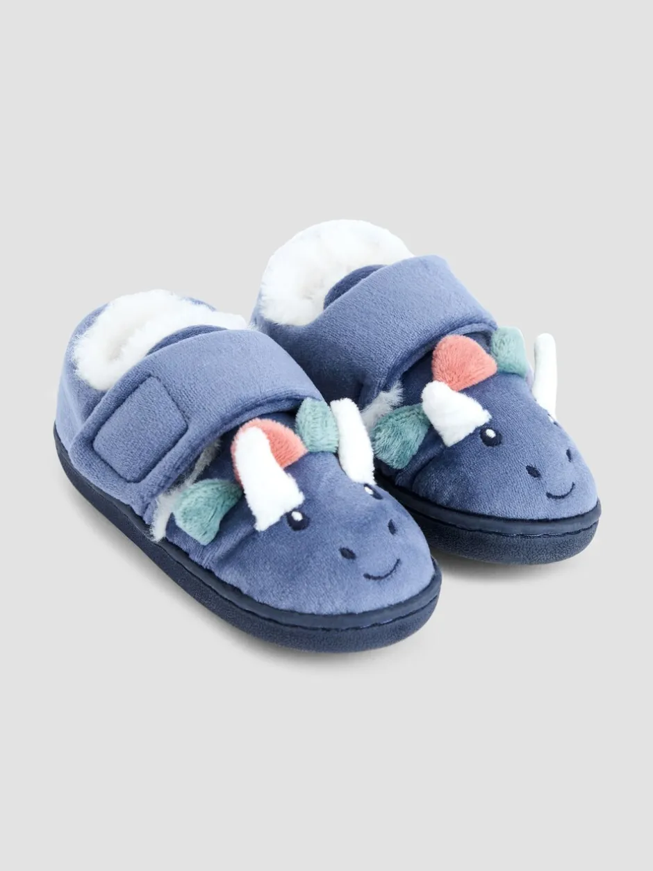 Pantoffels*Jojo Maman Bébé Blauw met dinosaurus - Slipper Shoe