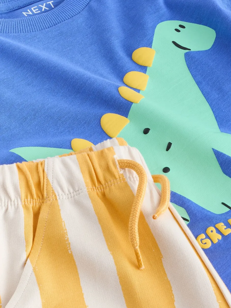 Shorts|Next - Set van T-shirt met korte mouwen en short (3 mnd-7 jr) Blauw met dinosaurus