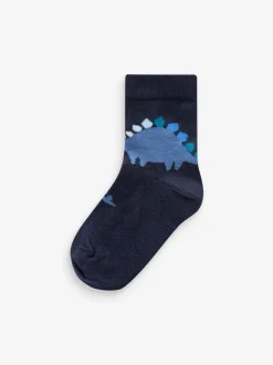 Sokken En Panty's|Sokken|Next Blauw met dinosaurus - Verpakking van 7 paar sokken met hoog aandeel katoen
