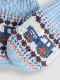 Mutsen, Handschoenen En Sjaals*Jojo Maman Bébé - - Wanten met fleecevoering Blauw met fairislemotief