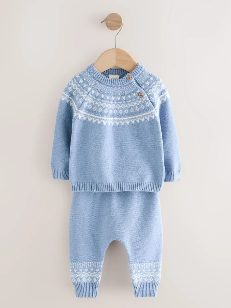 Sets En Combisets|Truien En Breisels|Next Blauw met fairislemotief - Set van gebreide top en legging (0mnd -2jr)