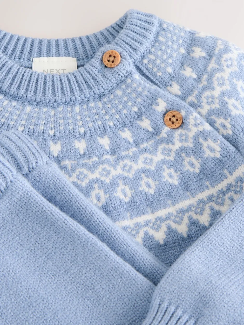 Sets En Combisets|Truien En Breisels|Next Blauw met fairislemotief - Set van gebreide top en legging (0mnd -2jr)