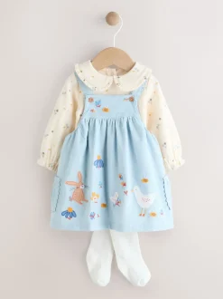Jurken|Jurken*Next Blauw met figuurtjes - Set van corduroy pinafore, bodysuit met lange mouwen en maillot voor baby's (0mnd-2jr)
