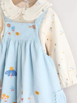 Jurken|Jurken*Next Blauw met figuurtjes - Set van corduroy pinafore, bodysuit met lange mouwen en maillot voor baby's (0mnd-2jr)
