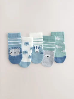 Sokken*Next - Verpakking van 5 paar babysokken (0 mnd-2 jr) Blauw met figuurtjes