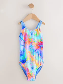 Badkleding|Badkleding|Next Blauw met golvende print - Badpak met dubbele bandjes (3-16jr)
