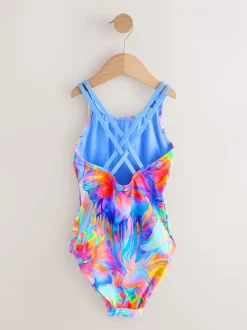 Badkleding|Badkleding|Next Blauw met golvende print - Badpak met dubbele bandjes (3-16jr)