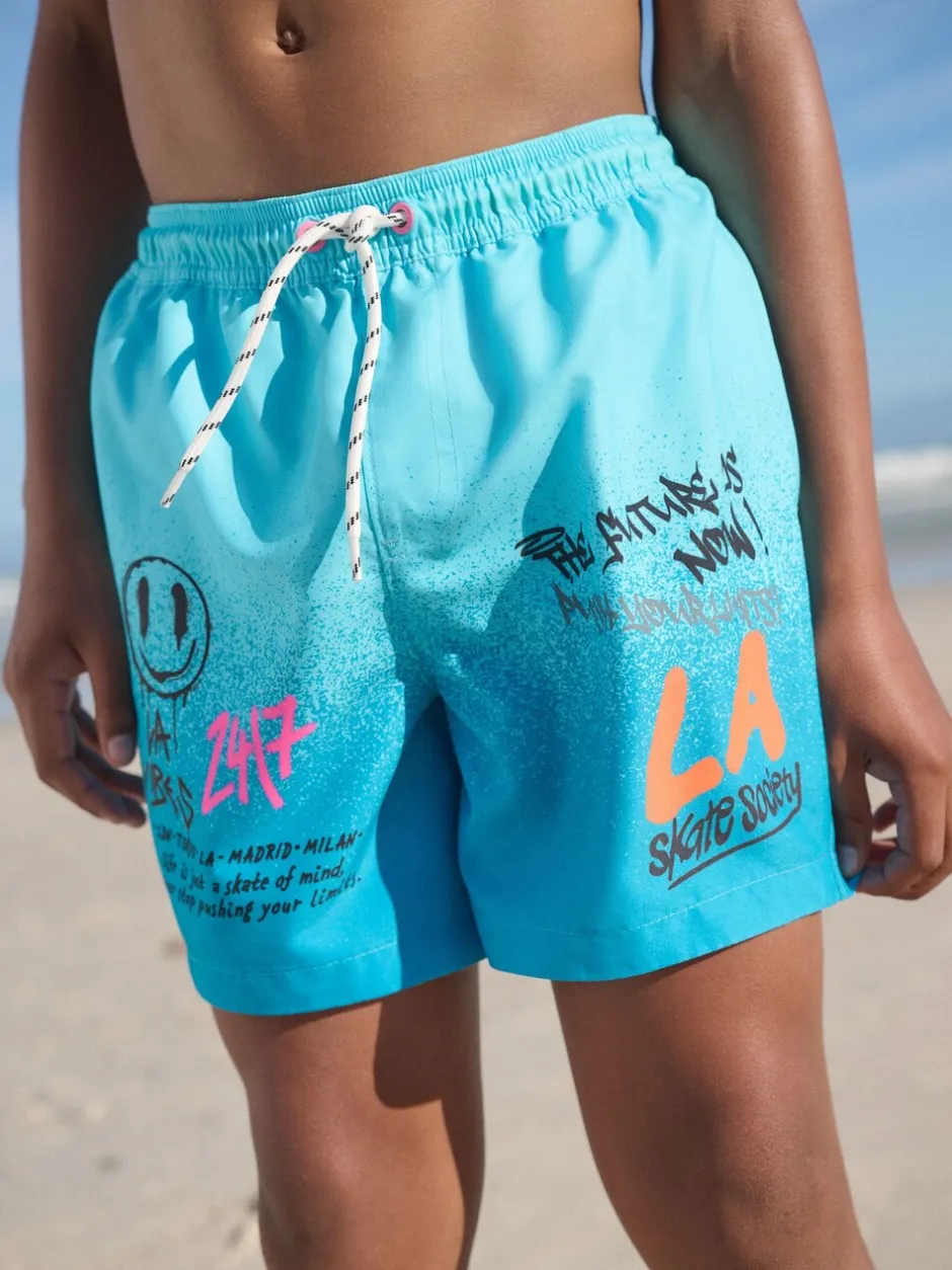 Badkleding|Next Blauw met graffitiprint - Zwembroek met print (3-16jr)