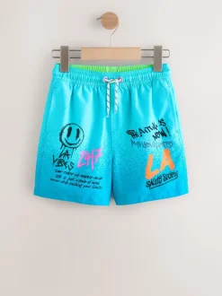 Badkleding|Next Blauw met graffitiprint - Zwembroek met print (3-16jr)