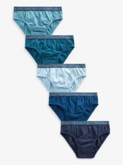 Ondergoed|Next - 100% katoenen slip verpakking van 5 (1,5 - 16 jr) Blauw met jacquard tailleband