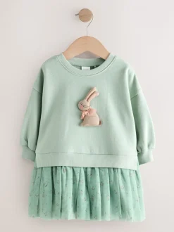 Jurken|Jurken*Next Blauw met konijnen - Feestjurk van sweaterstof (3 mnd-7 jr)