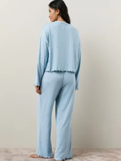 Pyjama's*Next - Zachte pyjama met lange mouwen en hartjesprint Blauw met sterrenprint