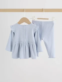 Tops|Tops*Next Blauw met stippen - Set met babyfriltop met lange mouwen en legging (0mnd-2jr)