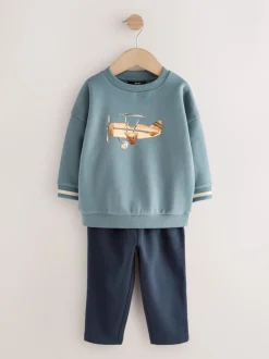 Truien En Breisels|Sets En Combisets*Next Blauw met vliegtuig - Set met sweatshirt en joggingbroek (3mnd -7jr)