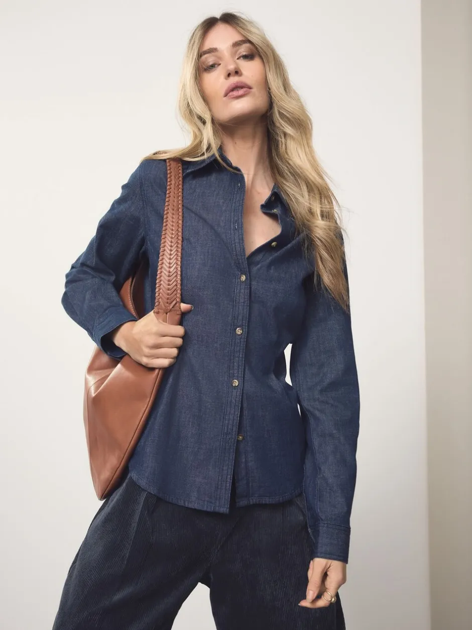 Tops En T-Shirts|Blouses En Overhemden*Next - Cinch Waist Fitted Long Sleeve Denim Shirt Blauw met wassing
