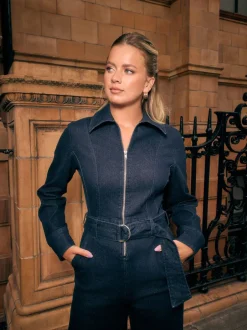 Jumpsuits En Playsuits*Next Blauw met wassing - Denim Belted Wide Leg Jumpsuit