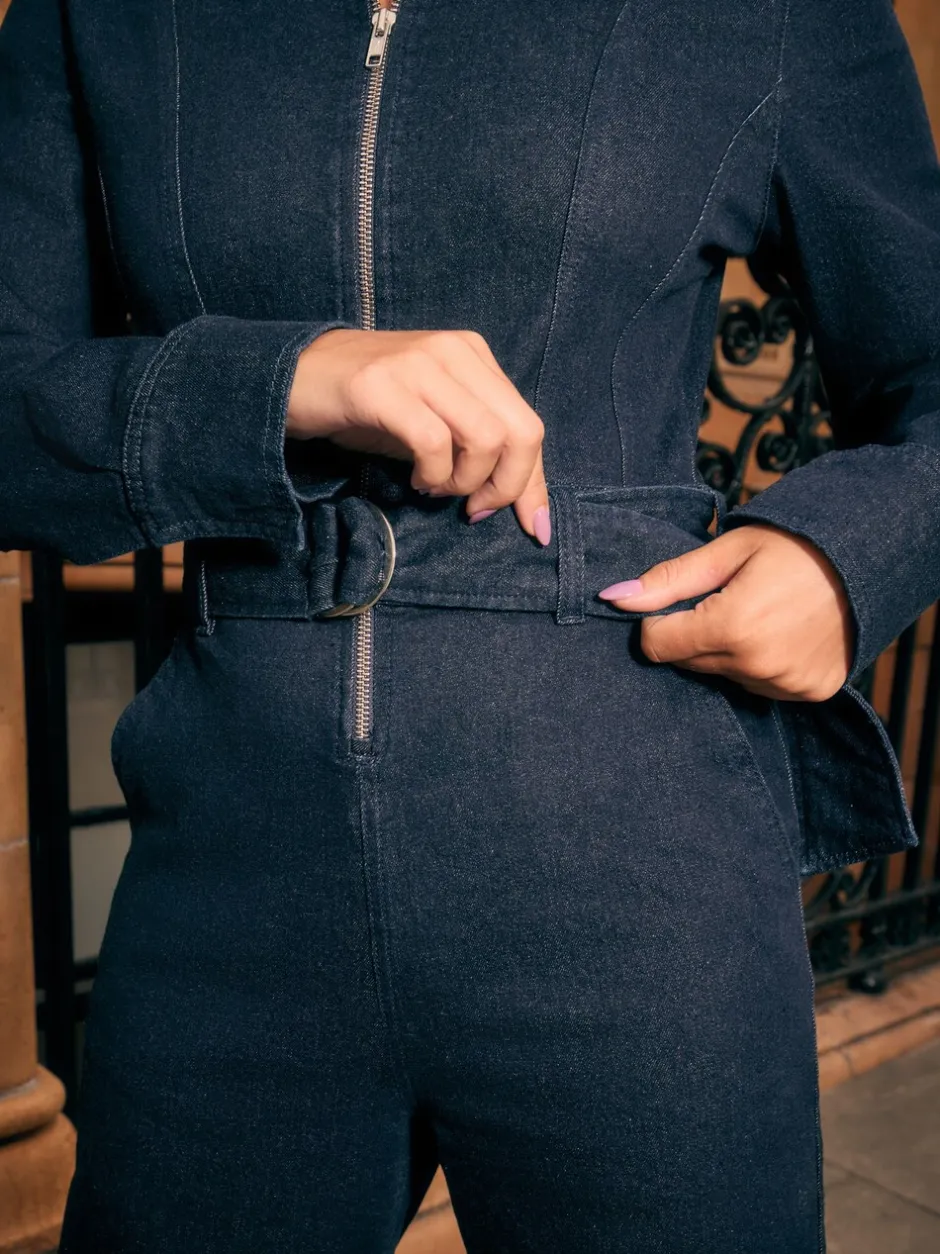 Jumpsuits En Playsuits*Next Blauw met wassing - Denim Belted Wide Leg Jumpsuit