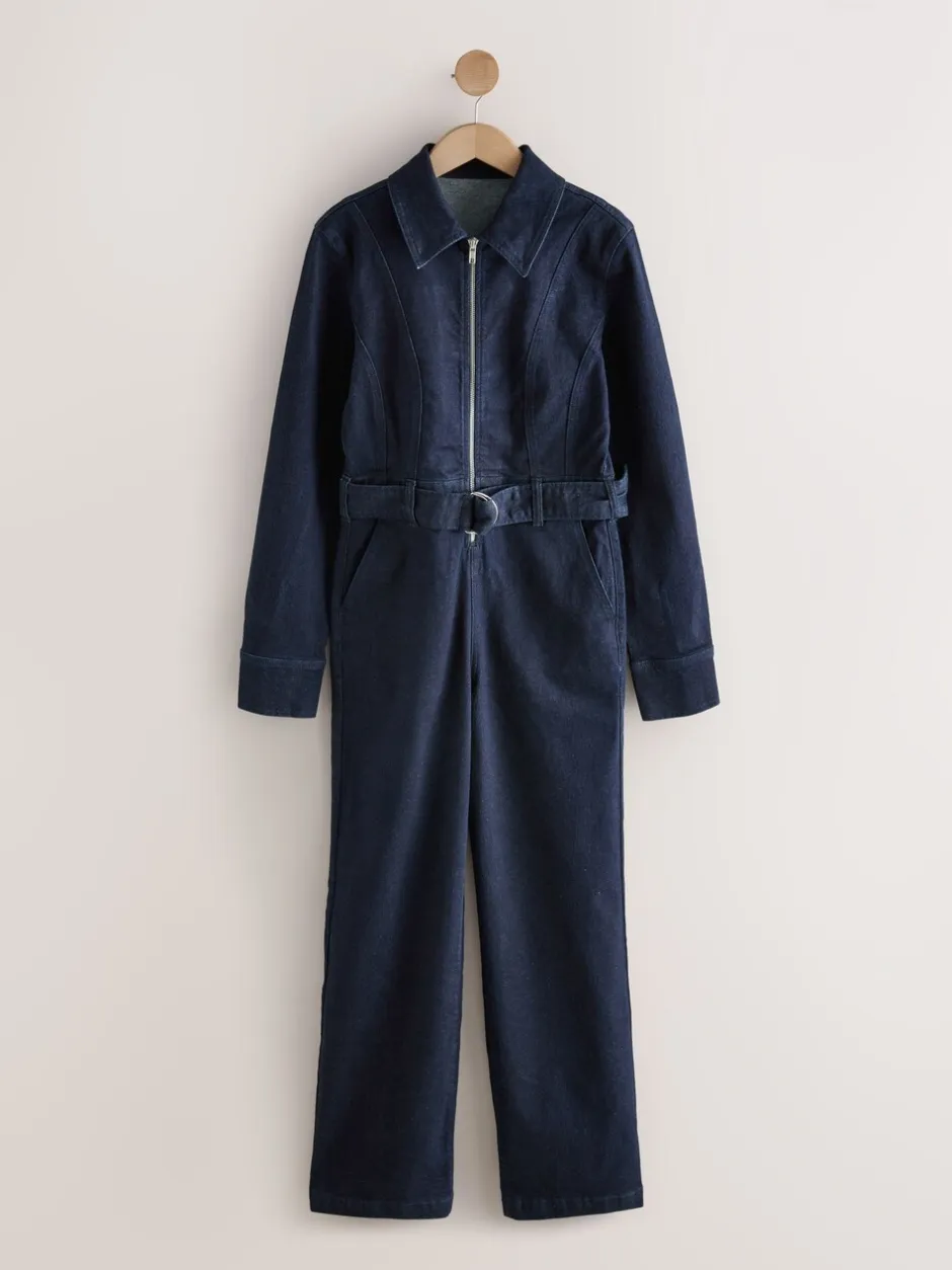 Jumpsuits En Playsuits*Next Blauw met wassing - Denim Belted Wide Leg Jumpsuit
