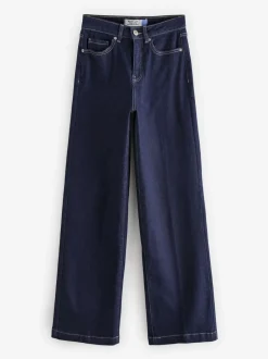 Jeans*Next - Jeans met zandloperpasvorm en wijde pijpen Blauw met wassing