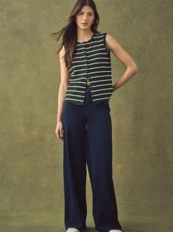 Jeans*Next Blauw met wassing - Jersey denim broek met wijde pijpen