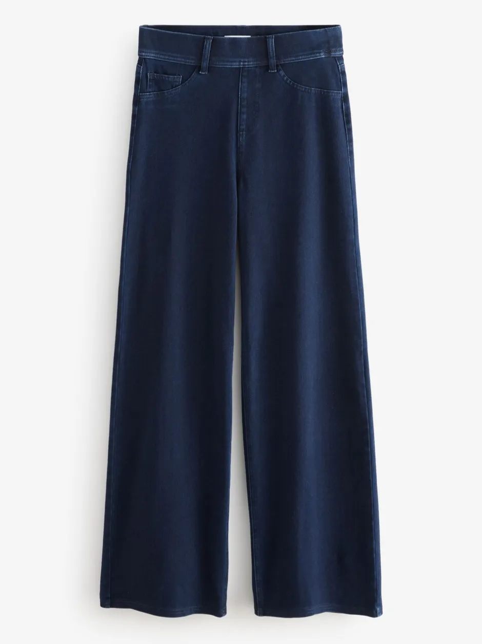 Jeans*Next Blauw met wassing - Jersey denim broek met wijde pijpen
