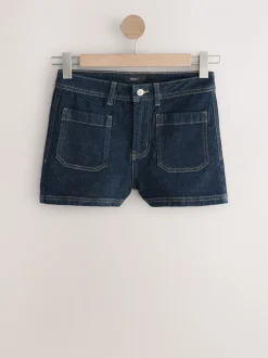 Shorts*Next - Patch Pocket Mini Denim Shorts Blauw met wassing